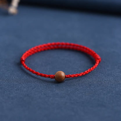 Buddhist Blessing Natural Peach Wood Bead Ward Off Evil Spirits Braided Bracelet