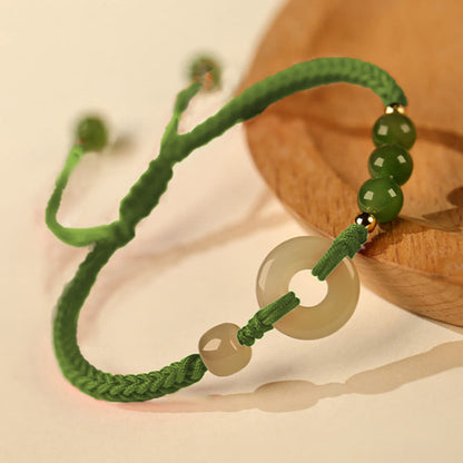 Buddhist Blessing Natural Hetian Jade Peace Buckle Red String Protection Luck Bracelet