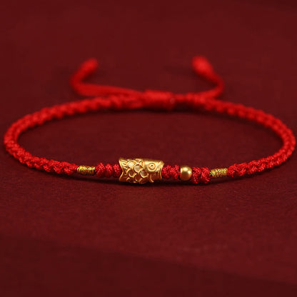 Buddhist Blessing 999 Gold Luck Protection Koi Fish Handmade Braided String Bracelet