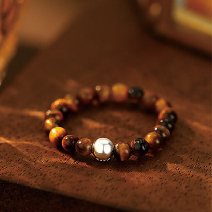 Buddhist Blessing 925 Sterling Silver Crystal Beads White Jade Black Onyx Blessing Elastic Ring