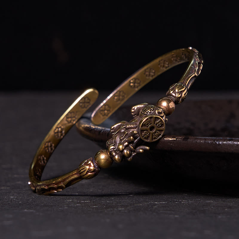 Buddhist Blessing Pi Xiu Carrying Coin Ingot Copper Brass Luck Wealth Bracelet Bangle
