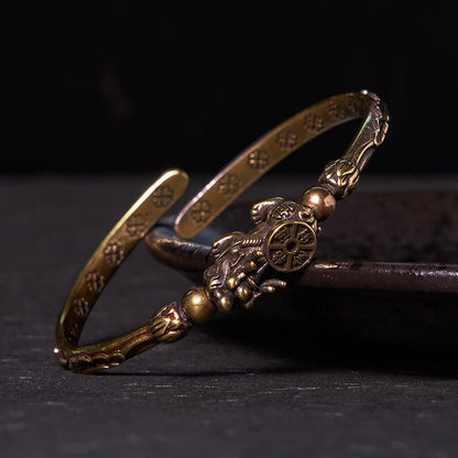 Buddhist Blessing Pi Xiu Carrying Coin Ingot Copper Brass Luck Wealth Bracelet Bangle