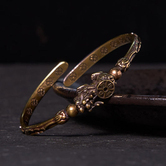 Buddhist Blessing Pi Xiu Carrying Coin Ingot Copper Brass Luck Wealth Bracelet Bangle