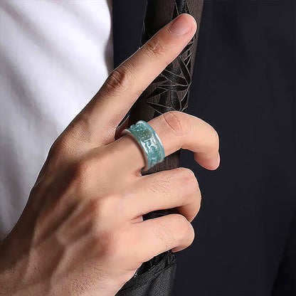 Buddhist Blessing Natural Jade Om Mani Padme Hum Carved Prosperity Ring