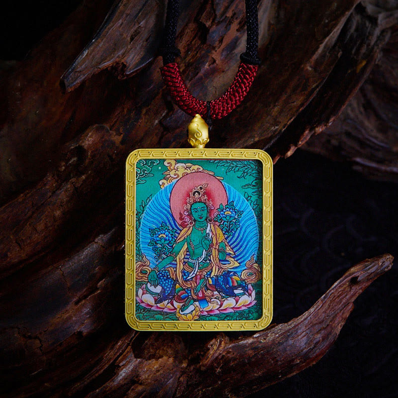 Buddhist Blessing Tibetan Zakiram Nine Tailed Fox Yellow God of Wealth Painted Thangka Hope Necklace Pendant