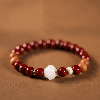 Buddhist Blessing Cinnabar Wood Beads Lotus Fu Character Blessing Bracelet