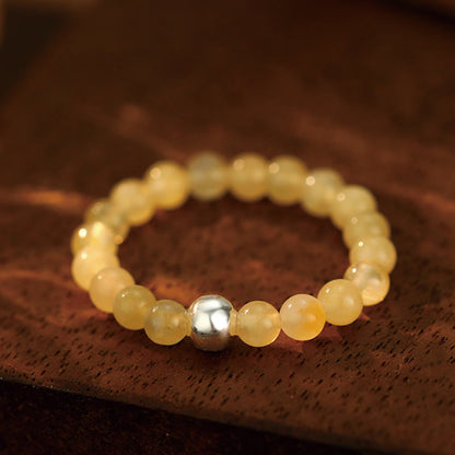 Buddhist Blessing 925 Sterling Silver Crystal Beads White Jade Black Onyx Blessing Elastic Ring