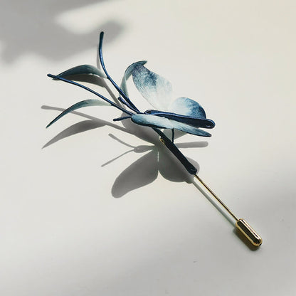 Buddhist Blessing Handmade Velvet Flower Mulberry Silk Butterfly Brooch Hairpin