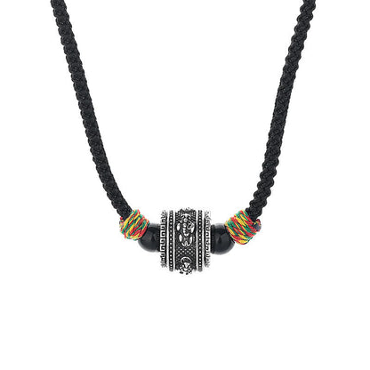 Buddhist Blessing Tibet Om Mani Padme Hum Swastika PiXiu Copper Wisdom Rope Necklace Pendant