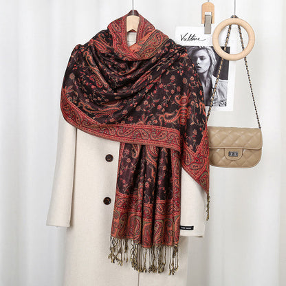 Buddhist Blessing Tibetan Cashew Flower Vine Print Tassels Shawl Fall Winter Soft Scarf Wrap