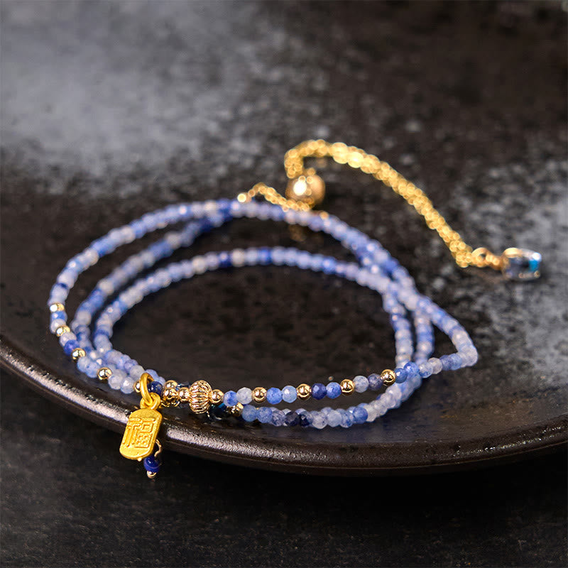 Buddhist Blessing 3mm Ultra-thin Beads Natural Lazurite Triple Wrap Fu Character Positive Bracelet
