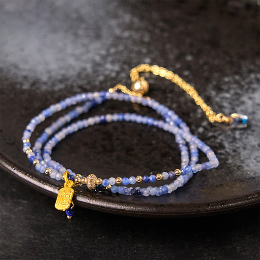 Buddhist Blessing 3mm Ultra-thin Beads Natural Lazurite Triple Wrap Fu Character Positive Bracelet