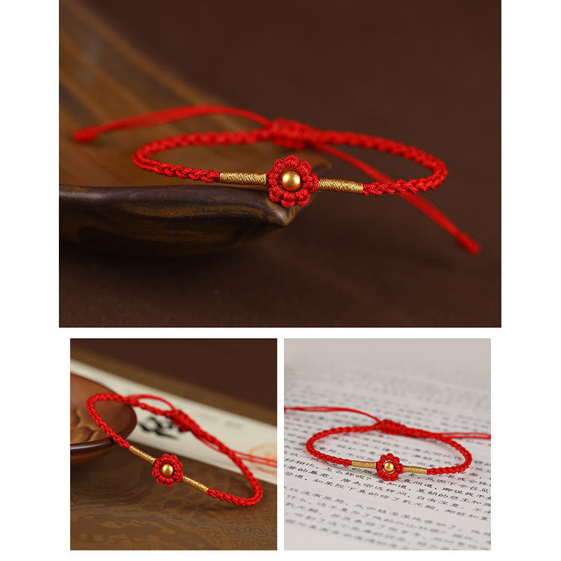 Buddhist Blessing 999 Gold Mini Bead Handmade Flower Design Luck Protection Rope Bracelet