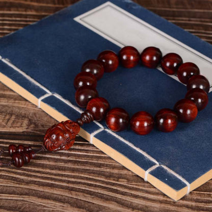 Buddhist Blessing Small Leaf Red Sandalwood Laughing Buddha God of Wealth Protection Bracelet