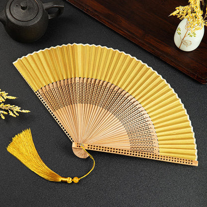 Buddhist Blessing Cranes Auspicious Clouds Solid Color Gradient Handheld Cotton Linen Fabric Bamboo Folding Fan
