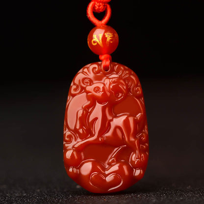 Buddhist Blessing Chinese Zodiac Red Agate Luck Necklace Pendant