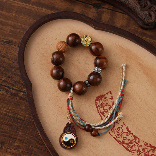 Buddhist Blessing Tibet Lightning Struck Jujube Wood Yin Yang Luck Bracelet