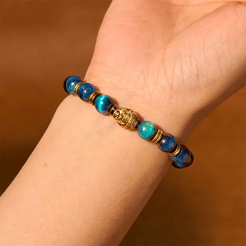 Buddhist Blessing Blue Green Red Tiger Eye Buddhist Blessing  Head Balance Bracelet