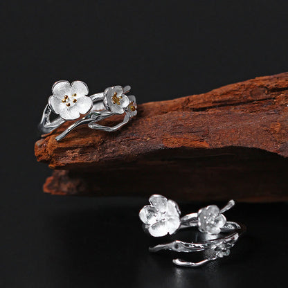 Buddhist Blessing 925 Sterling Silver Plum Bossom Balance Ring