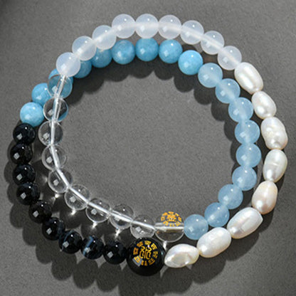 Buddhist Blessing Five Elements Various Agate Crystal Pearl Black Onyx White Agate White Crystal Luck Bracelet