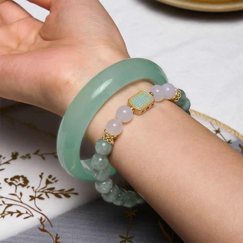 Buddhist Blessing Promote New Beginnings Mint Green Jade Bracelet Bangle Bundle