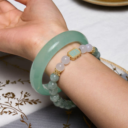 Buddhist Blessing Promote New Beginnings Mint Green Jade Bracelet Bangle Bundle
