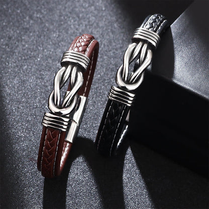 Buddhist Blessing Fashion Titanium Steel Leather Strengthen Bracelet