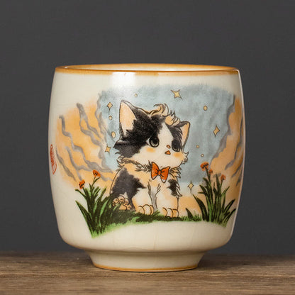 Buddhist Blessing Cute Bow Tie Cat Teacup Kung Fu Tea Cup
