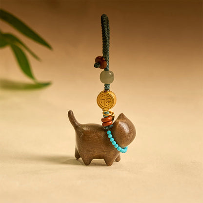 Buddhist Blessing Hetian Jade Natural Sandalwood Red Sandalwood Green Sandalwood Fu Character Abundance Key Chain