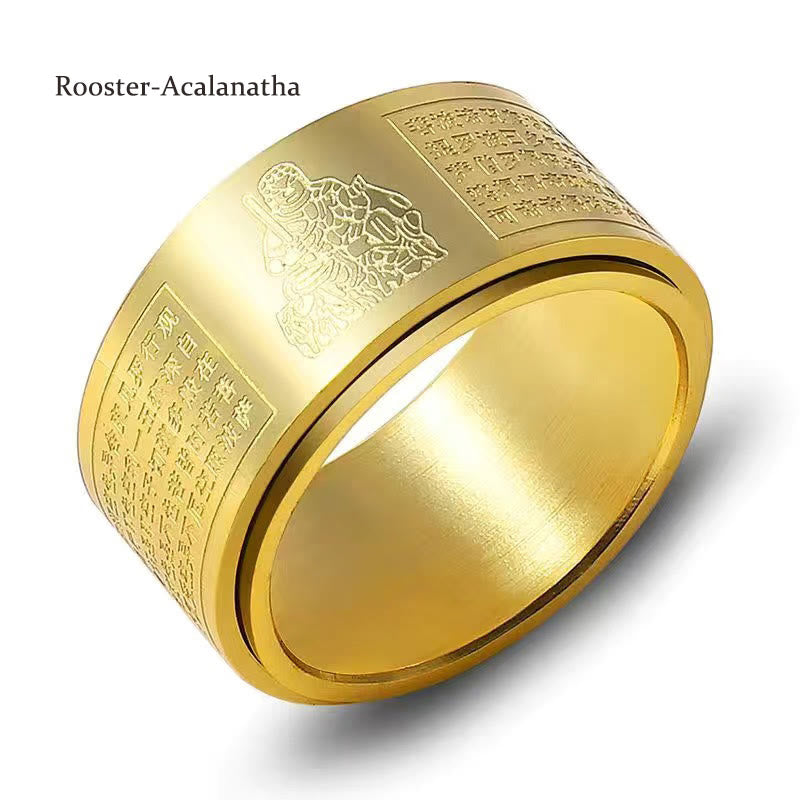 Buddhist Blessing Chinese Zodiac Natal Buddhist Blessing Heart Sutra Carved Titanium Steel Calm Rotatable Ring