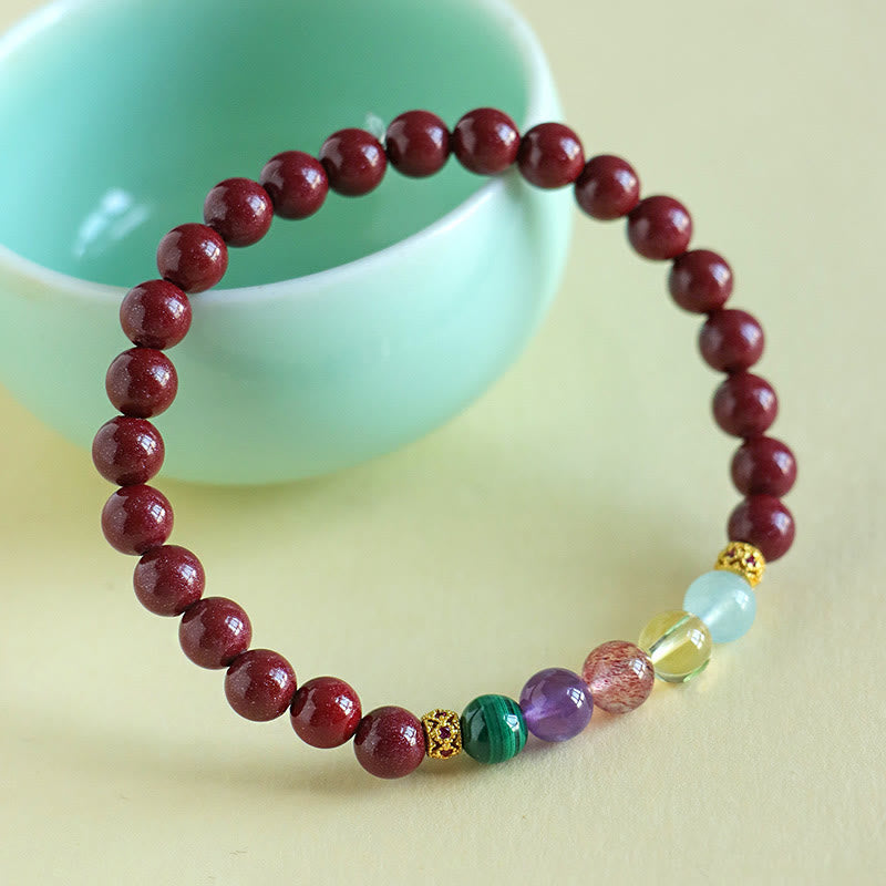 Buddhist Blessing Cinnabar Aquamarine Citrine Strawberry Quartz Amethyst Malachite Blessing Bracelet
