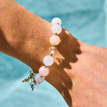 Buddhist Blessing Blue Crystal Amethyst Sun Stone Green Aventurine Healing Bracelet