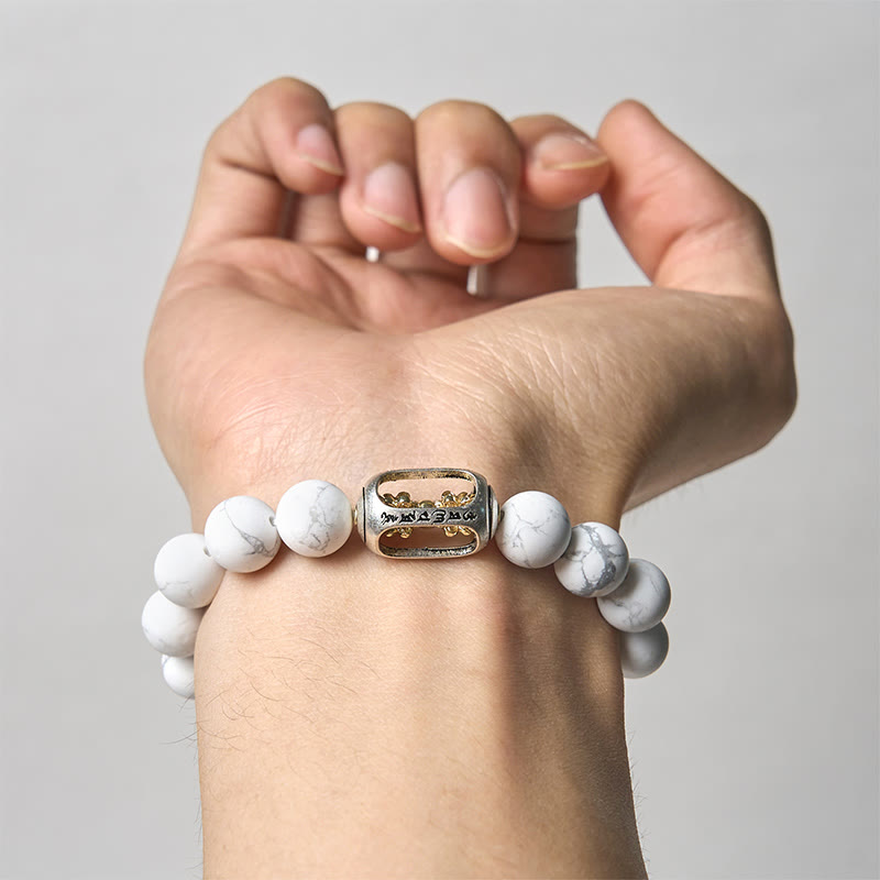 Buddhist Blessing Natural White Turquoise Bead Om Mani Padme Hum Blessing Bracelet