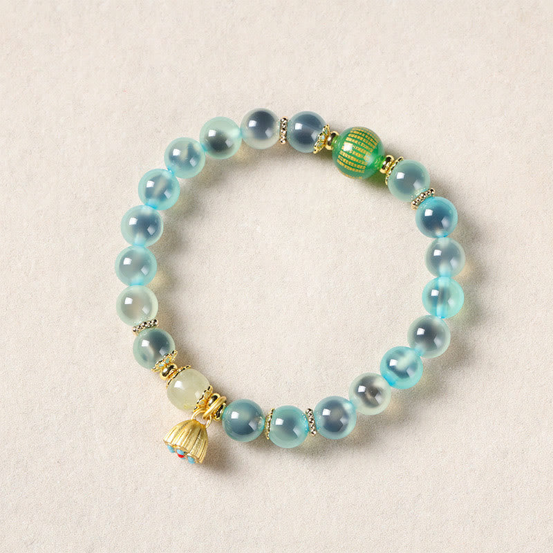 Buddhist Blessing Natural Colorful Candy Agate Golden Lotus Pod Healing Bracelet