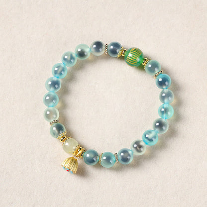 Buddhist Blessing Natural Colorful Candy Agate Golden Lotus Pod Healing Bracelet