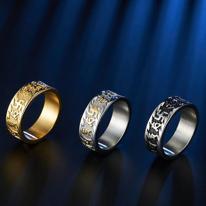 Buddhist Blessing Six True Words Om Mani Padme Hum Swastika Titanium Steel Peace Ring