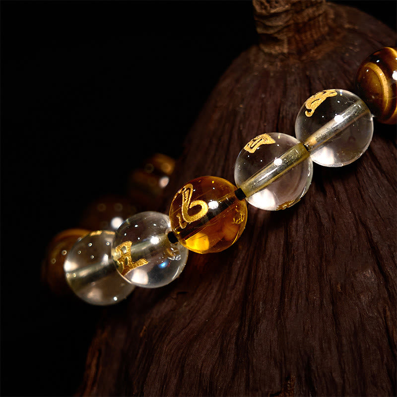 Buddhist Blessing Chinese Zodiac Tiger Eye White Crystal Courage Bracelet