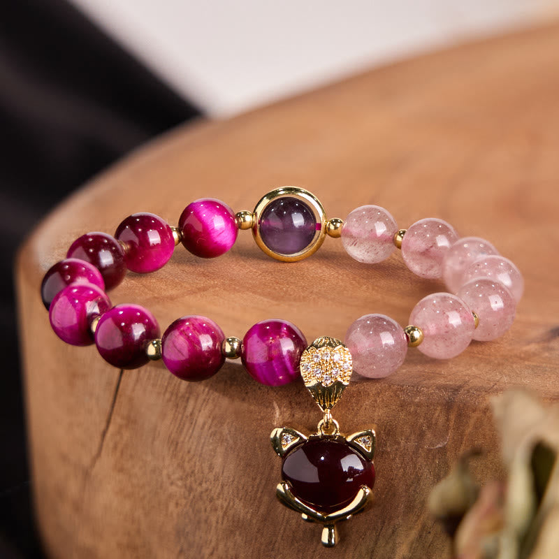 Buddhist Blessing Natural Strawberry Quartz Pixiu Love Bracelet