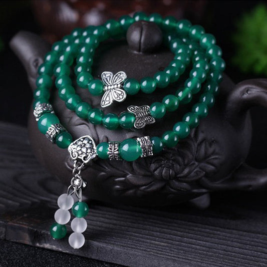 Buddhist Blessing Natural Green Agate Butterfly Support Bracelet