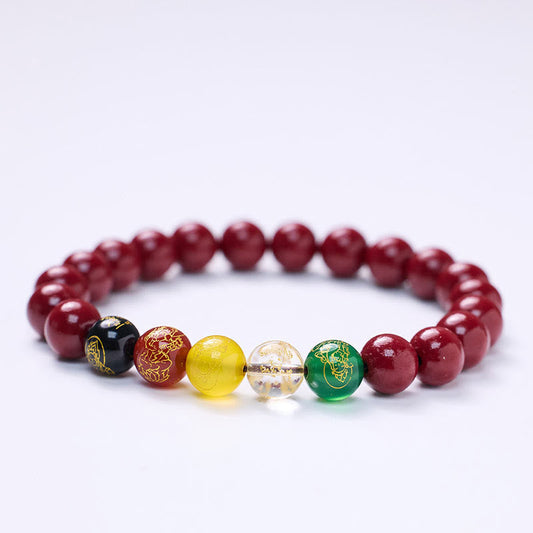 Buddhist Blessing Cinnabar Agate Five Directions Gods Of Wealth Blessing Bracelet