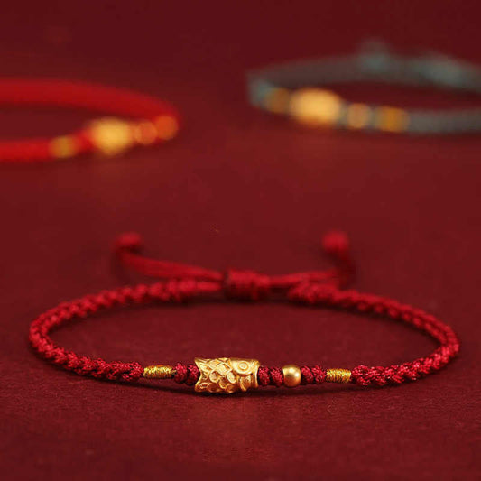 Buddhist Blessing 999 Gold Luck Protection Koi Fish Handmade Braided String Bracelet