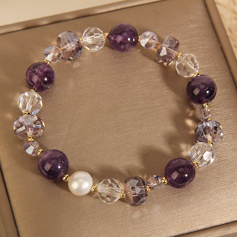 Buddhist Blessing Amethyst White Crystal Pearl Communication Bracelet