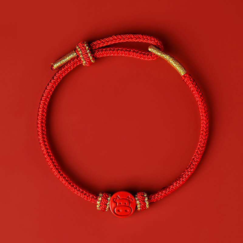 Buddhist Blessing Chinese Zodiac Red String Eight Thread Peace Knot Cinnabar Protection Luck Bracelet