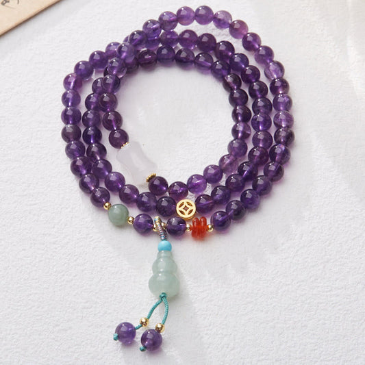 Buddhist Blessing Natural Amethyst Beads Coin Hanging Gourd Chalcedony Lotus Balance Multi-layer Bracelet