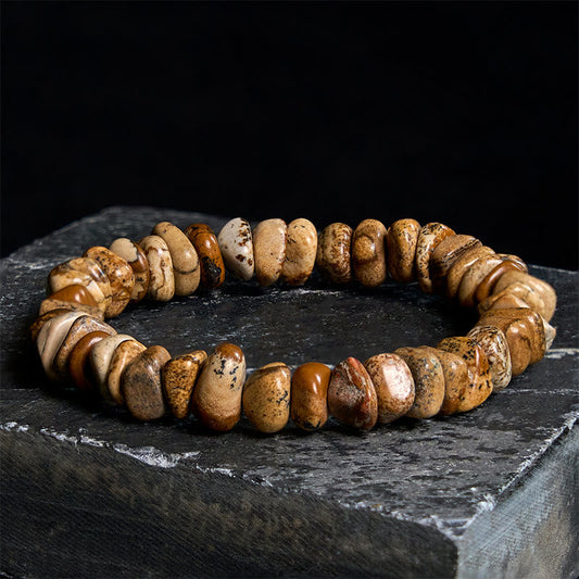 Buddhist Blessing Picture Jasper Irregular Blocks Balance Bracelet