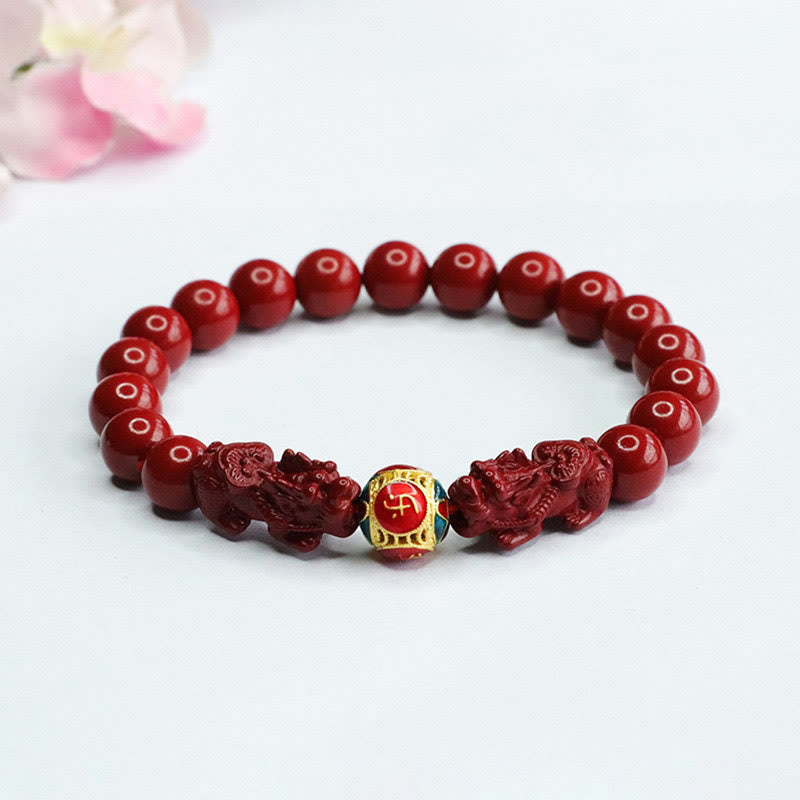 Buddhist Blessing Cinnabar Double PIXIU Keep Away Evil Spirits Bracelet