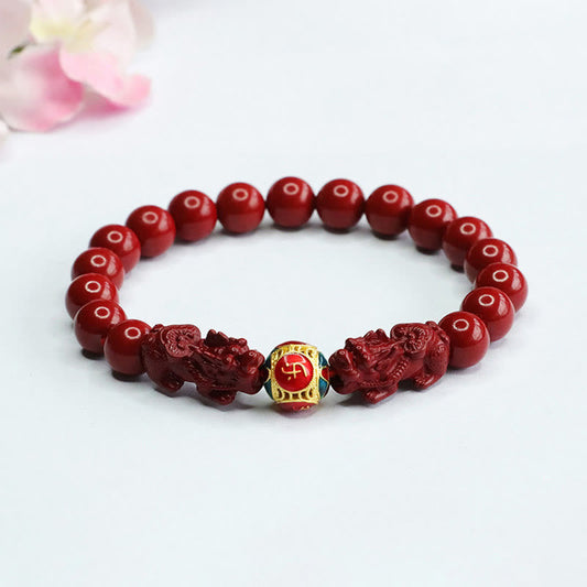 Buddhist Blessing Cinnabar Double PIXIU Keep Away Evil Spirits Bracelet