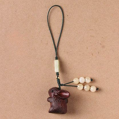 Buddhist Blessing Sandalwood Small Leaf Red Sandalwood Lucky Mini Rabbit Protection Key Chain Phone Hanging Decoration