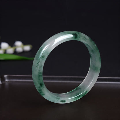 Buddhist Blessing Natural Jade Floating Flower Luck Bracelet Bangle