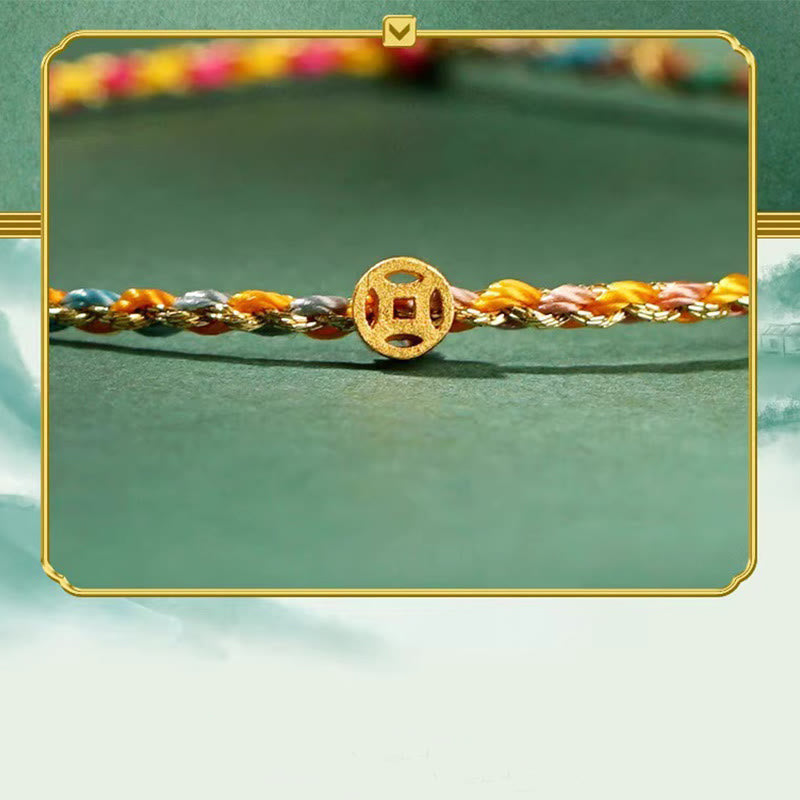 Buddhist Blessing Colorful Rope Luck Coin Bead Abundance Extra Thin Braided Bracelet